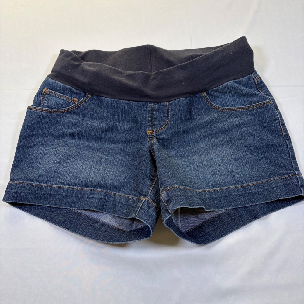 Motherhood Maternity Denim Shorts Medium Wash Blue Under Belly Waistband Size M